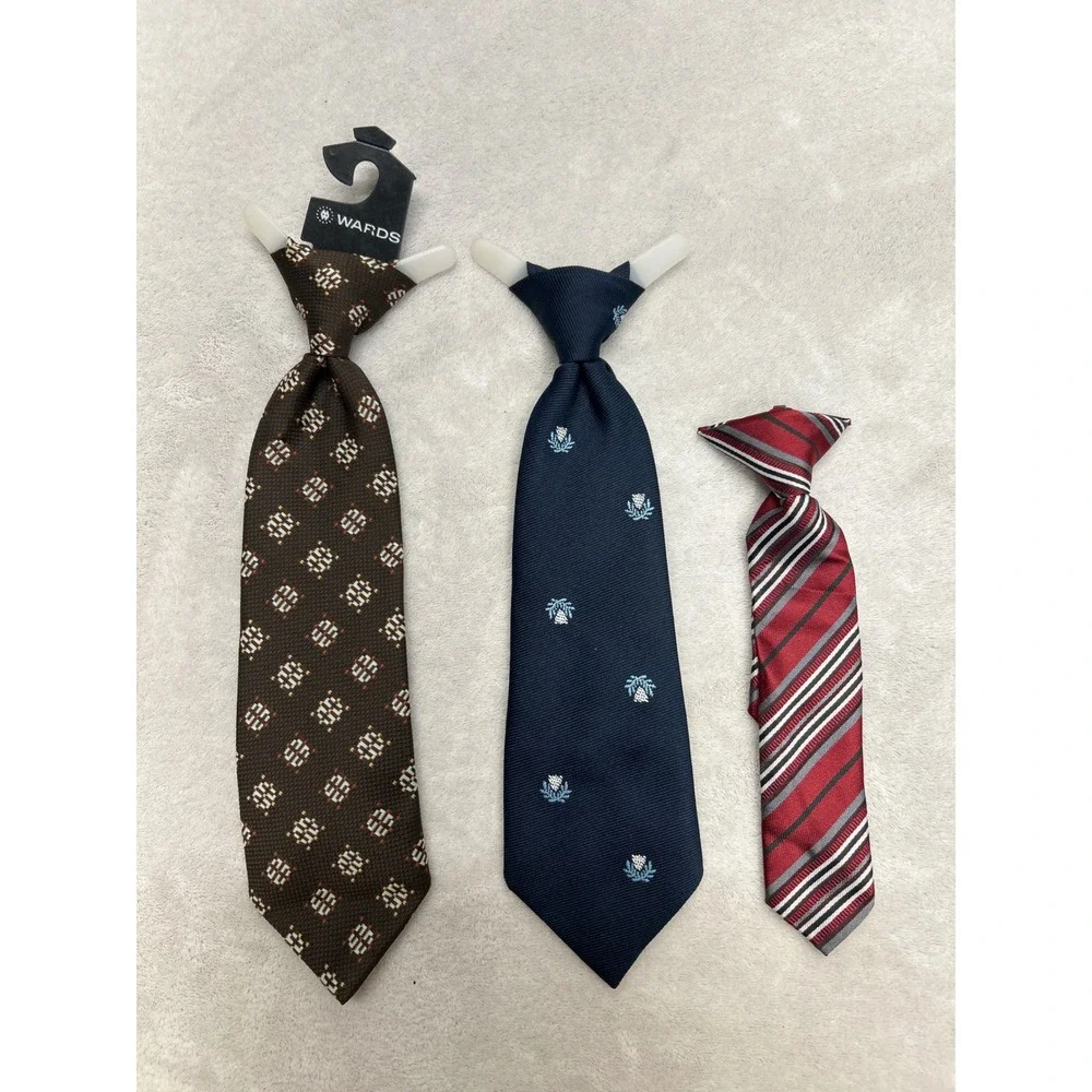 Vintage Clip-on Necktie Set Boys Striped 3 Pack Geometric Striped Floral Uniform